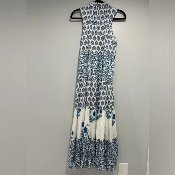 Chelsea & Theodore Womens White Blue Sleeveless Maxi Dress Size M Boho Floral - Picture 6 of 10